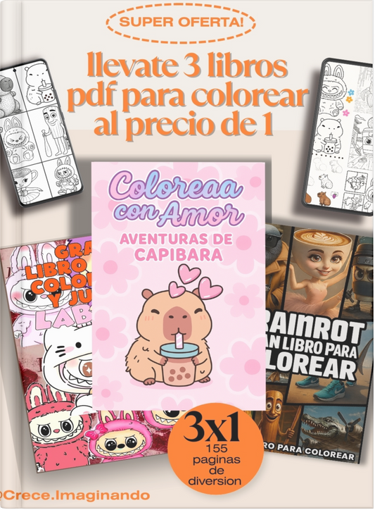 📥 Descargá hoy 3 libros en pdf para colorear por el precio de 1✨ Más de 155 pág listas para liberar tu creatividad 🎨🌿
