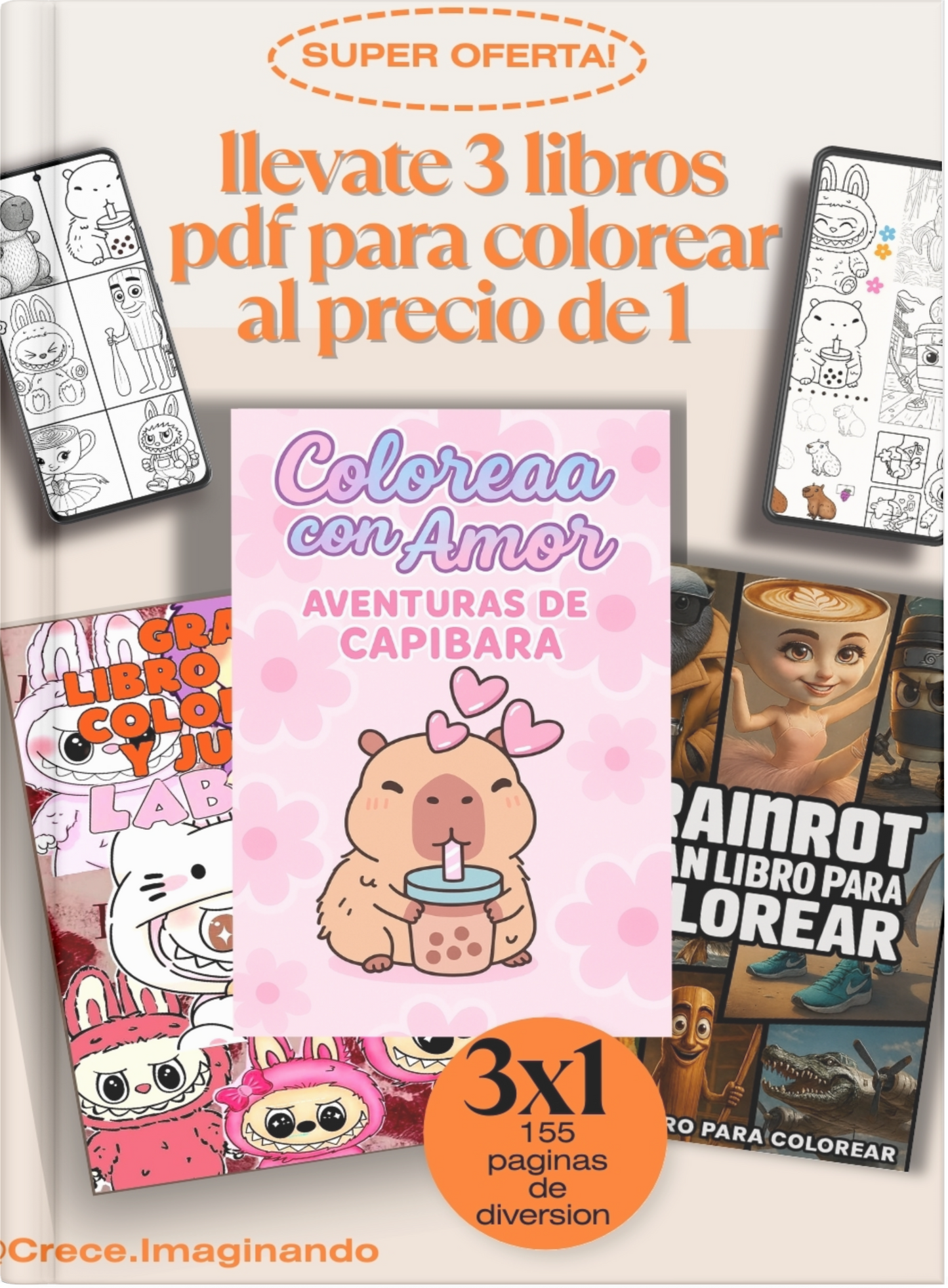 📥 Descargá hoy 3 libros en pdf para colorear por el precio de 1✨ Más de 155 pág listas para liberar tu creatividad 🎨🌿